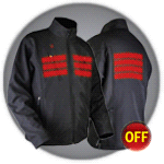 Thermo Jacket gibt es in den Farben rot, schwarz und camoflage. Der obere Rückenbereich und der Brustbereich werden beheizt.