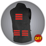 Thermo Vest ist schwarz. Der ober und untere Rückenbereich werden beheizt.